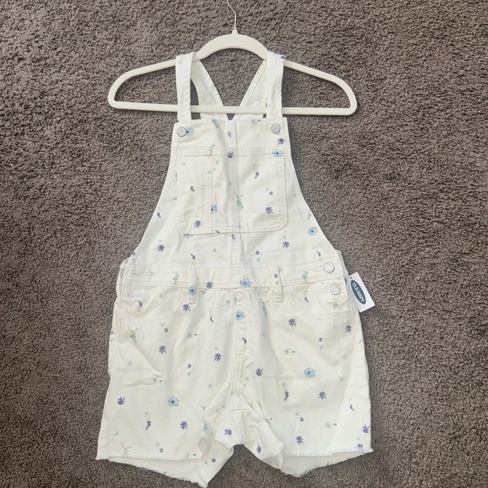 NWT Kids White Floral Overalls